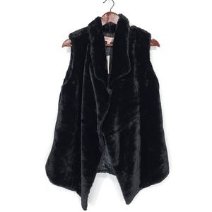 Philosophy Solid Dark Black Plush Soft Faux Fur Winter Vest New Nwt Size Small